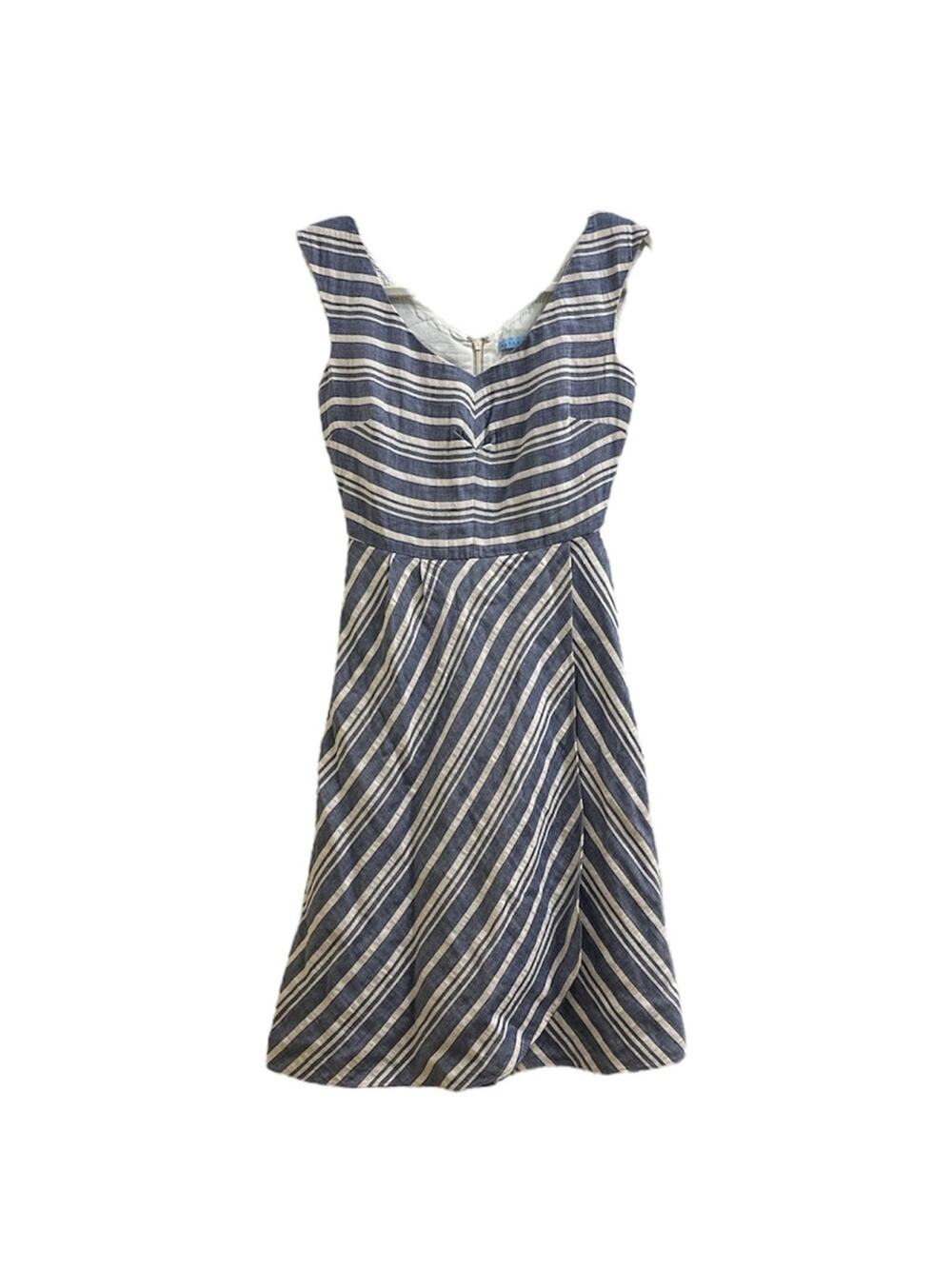 Linen Cotton Blend Antonio Melani Striped Sleeveless Dress 0 XS Natural Fibers.